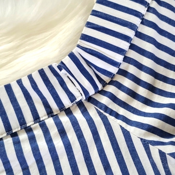 Dizzylizzy Navy Blue Striped Scoop Neck Off Shoulder Nautical Embroidered Top M - Picture 10 of 17